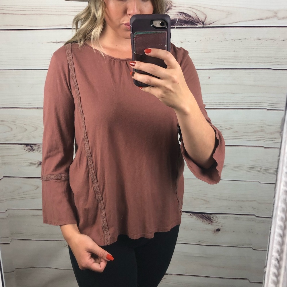 Sonoma Mauve Bohemian Cotton Belle Sleeve Top Medium - Picture 5 of 8